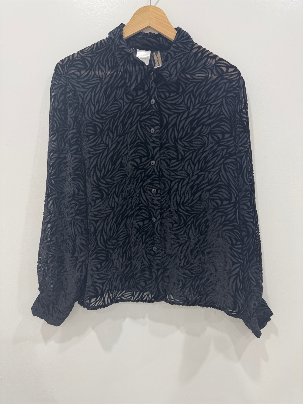 Principles Silk Blend Sheer Abstract Pattern Button-up Blouse Size 18